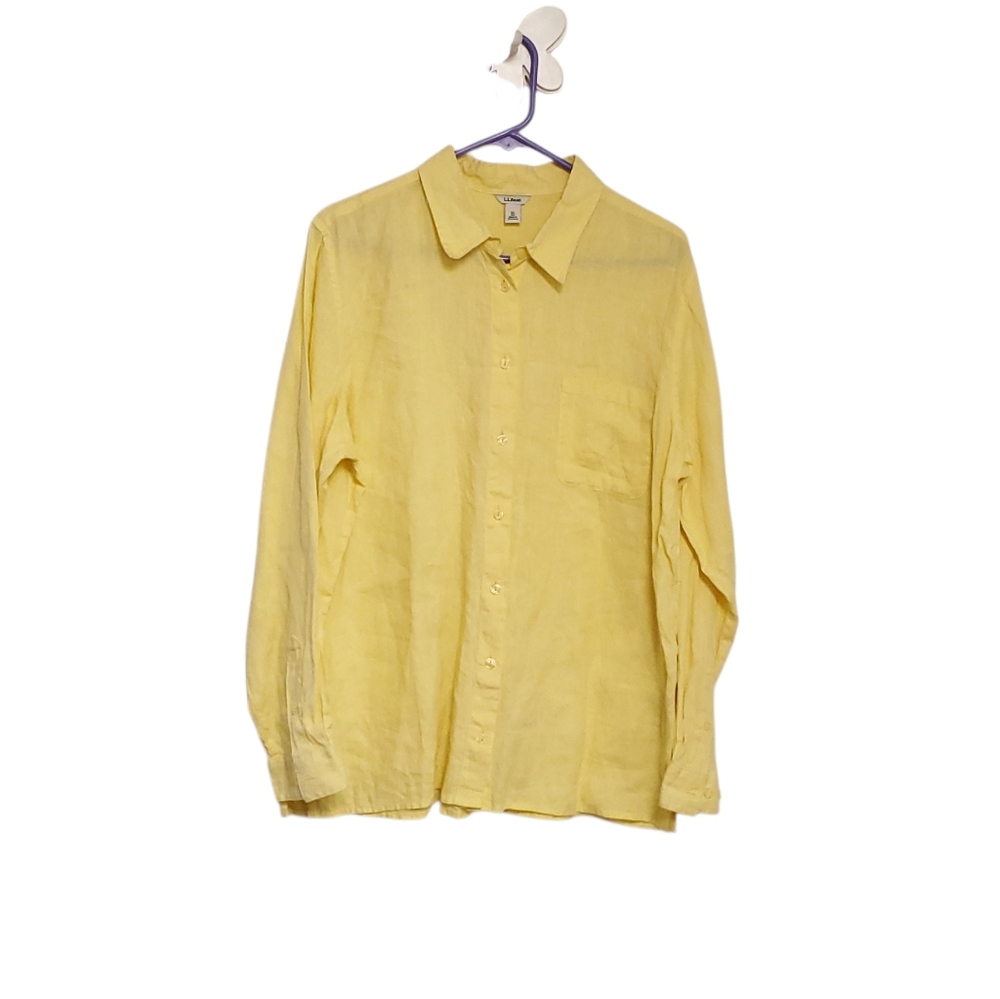 LL BEAN 100% Linen Button Down Lagenlook Shirt